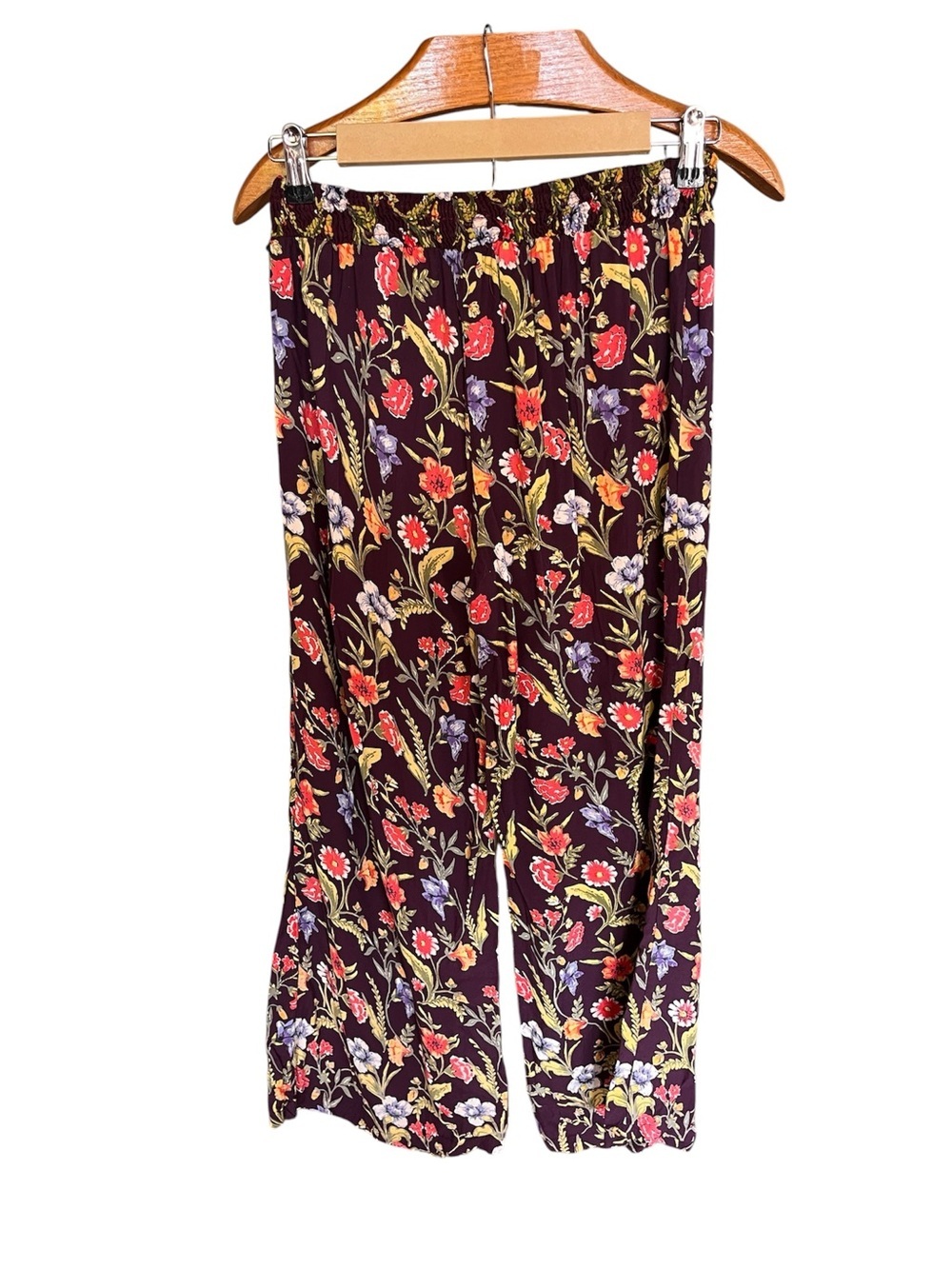Angie Wide Leg Purple Floral Elastic-Waist Pants Small - Picture 5 of 10